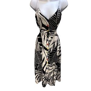 Farm Rio Leaf Back Knot Dress Cutouts Black White Rare Medium New with Tag